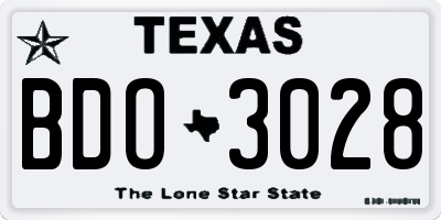 TX license plate BDO3028