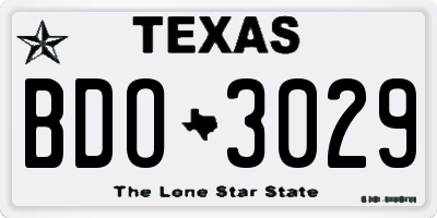 TX license plate BDO3029