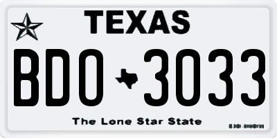 TX license plate BDO3033