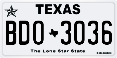 TX license plate BDO3036