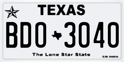 TX license plate BDO3040