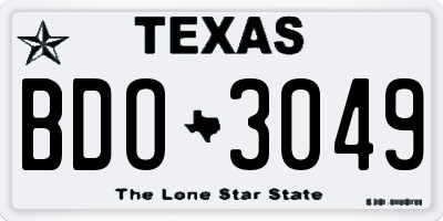 TX license plate BDO3049