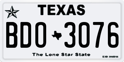 TX license plate BDO3076