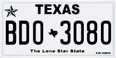 TX license plate BDO3080