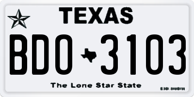 TX license plate BDO3103