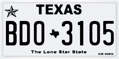 TX license plate BDO3105