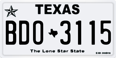 TX license plate BDO3115