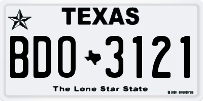 TX license plate BDO3121