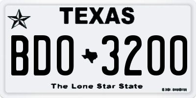 TX license plate BDO3200