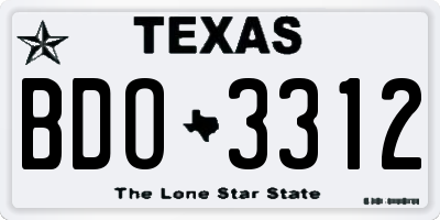 TX license plate BDO3312