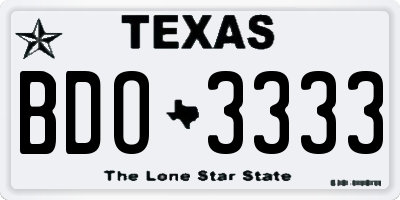 TX license plate BDO3333