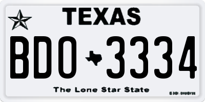TX license plate BDO3334