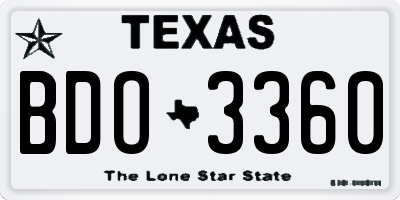 TX license plate BDO3360