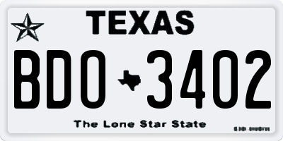 TX license plate BDO3402