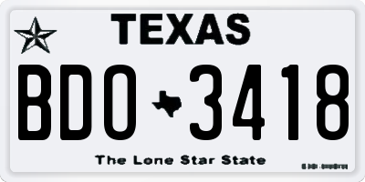 TX license plate BDO3418