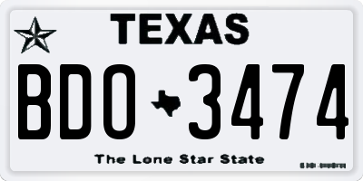 TX license plate BDO3474