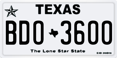 TX license plate BDO3600