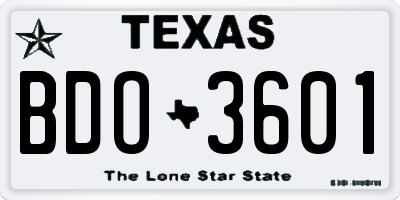 TX license plate BDO3601