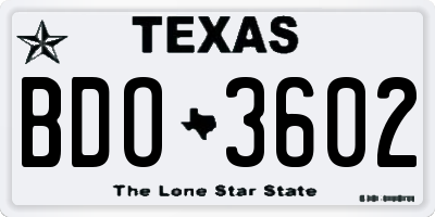 TX license plate BDO3602