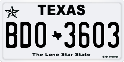 TX license plate BDO3603