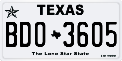 TX license plate BDO3605