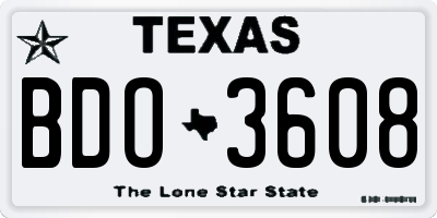 TX license plate BDO3608