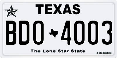 TX license plate BDO4003