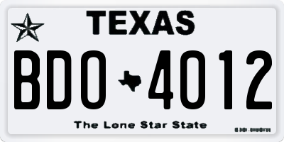 TX license plate BDO4012