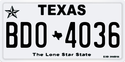 TX license plate BDO4036