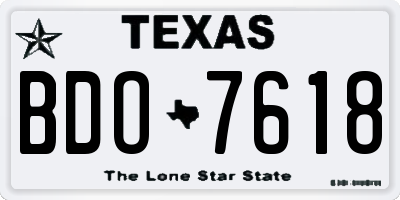 TX license plate BDO7618