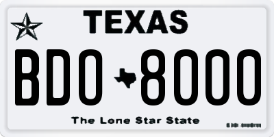 TX license plate BDO8000