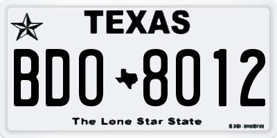 TX license plate BDO8012