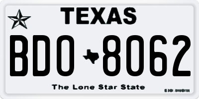 TX license plate BDO8062