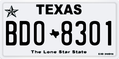 TX license plate BDO8301