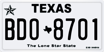 TX license plate BDO8701