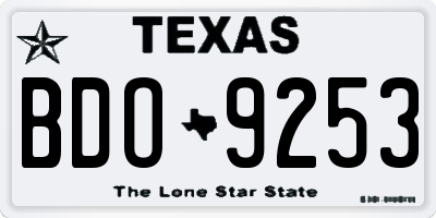 TX license plate BDO9253