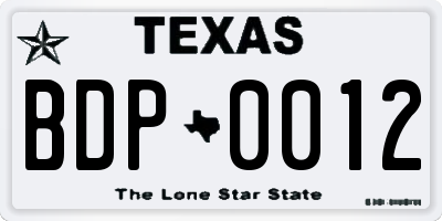 TX license plate BDP0012