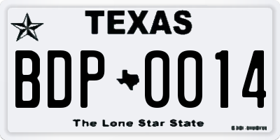 TX license plate BDP0014