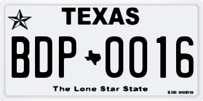 TX license plate BDP0016