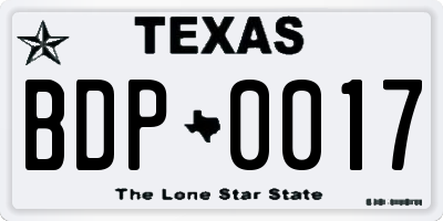 TX license plate BDP0017