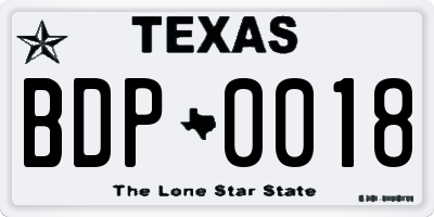 TX license plate BDP0018