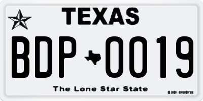 TX license plate BDP0019