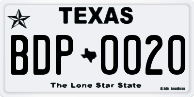 TX license plate BDP0020