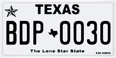 TX license plate BDP0030