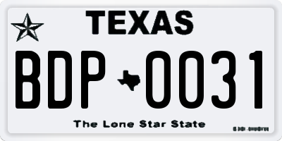 TX license plate BDP0031