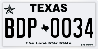 TX license plate BDP0034