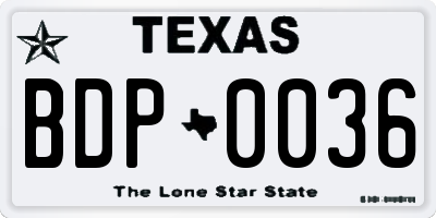 TX license plate BDP0036