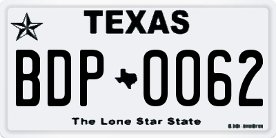 TX license plate BDP0062