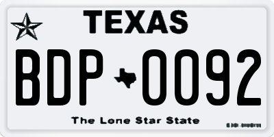 TX license plate BDP0092