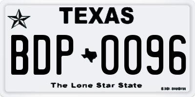 TX license plate BDP0096